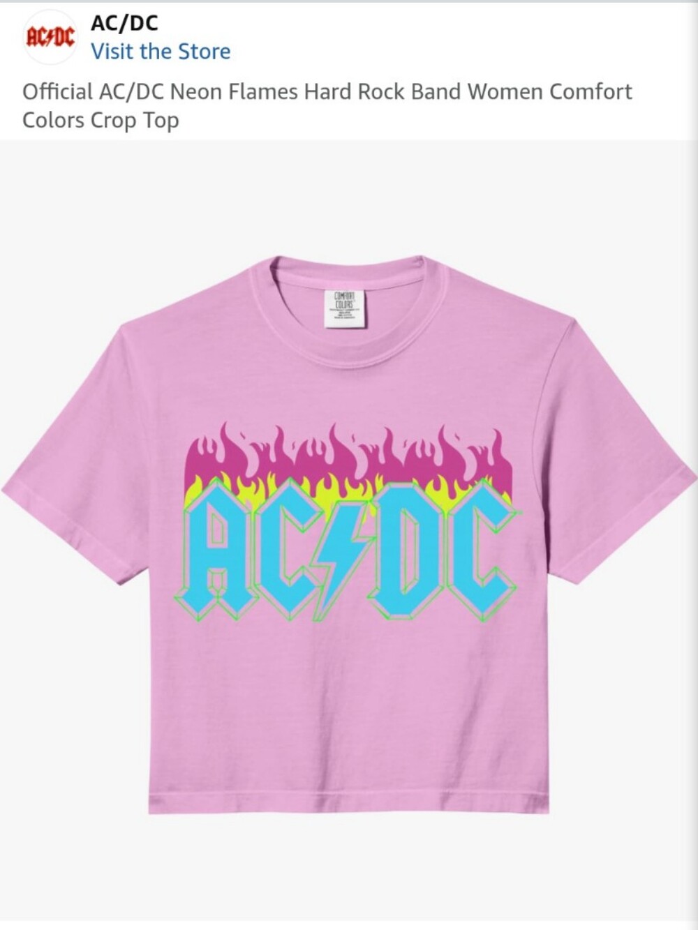 Comfort Colors Pink AC/DC Neon Flame Crop Top
